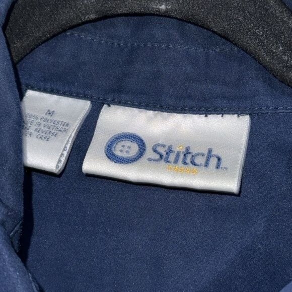 Mens Navy Blue Stitch Lightweight Polyester Jacket With Button Cuffs & Zipper Fr - Picture 3 of 7